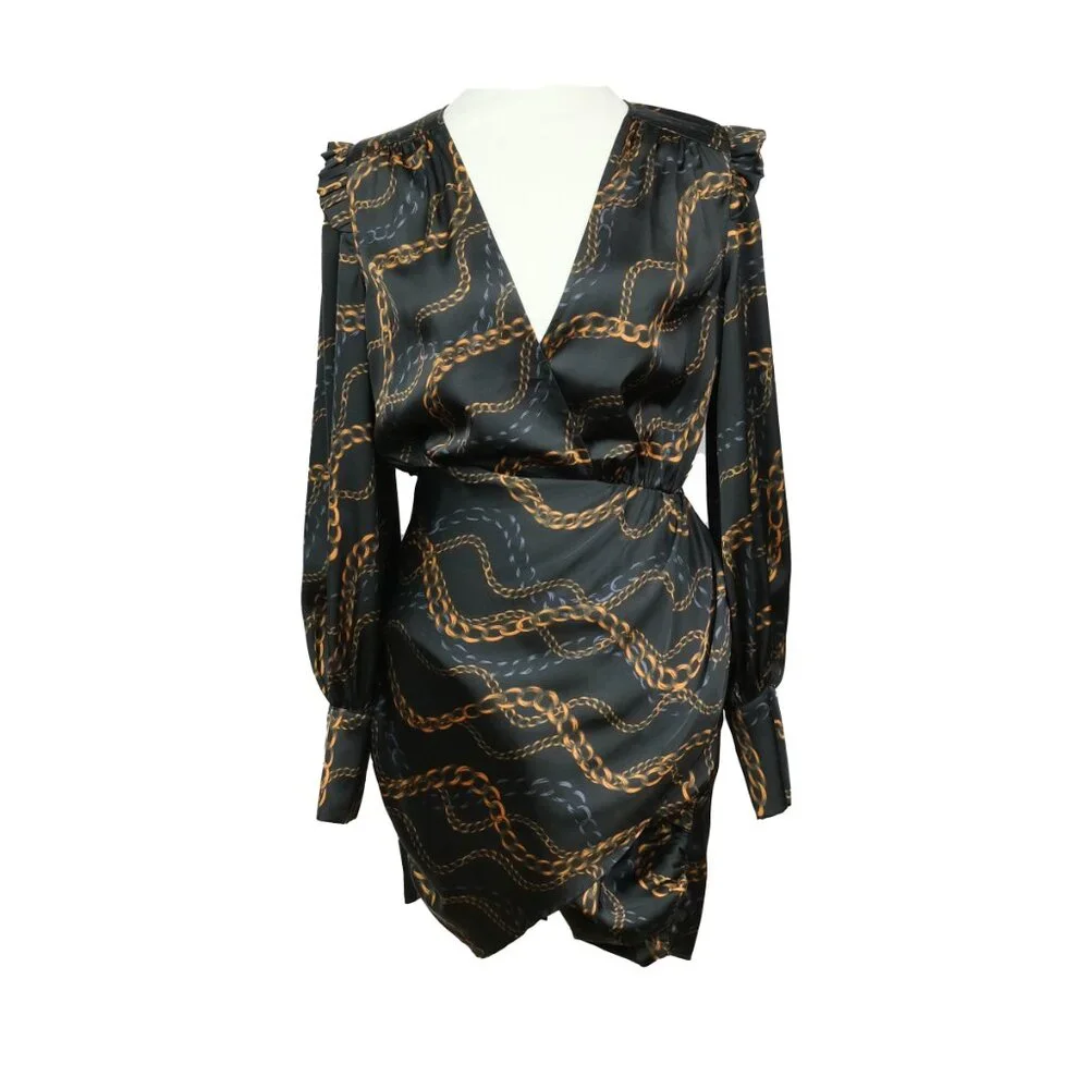 L'Academie Joyce Mini Dress Chain Print Black Size XS  Fashionable Party Look - Picture 12 of 12